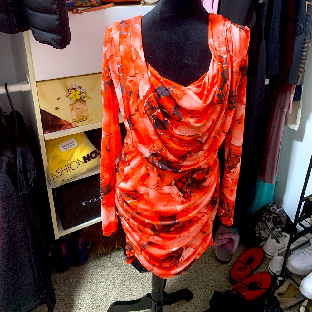 Sexy FN Women’s Dress! Red and Orange combo color for a show stopping look!